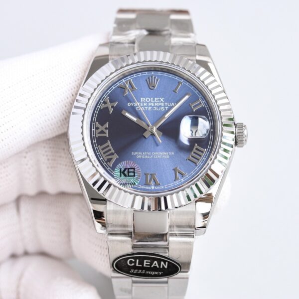 Rolex Dog Tooth Ring Diary Series Automatic Mechanical Movement Date Display, Roman Scale, Big Three Pin Men's Watch, Swiss Watch 41mm Blue Dial