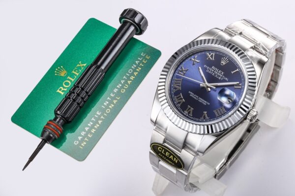 Rolex Dog Tooth Ring Diary Series Automatic Mechanical Movement Date Display, Roman Scale, Big Three Pin Men's Watch, Swiss Watch 41mm Blue Dial