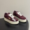Prada Burgundy Suede Gold Triangle Platform Sneaker