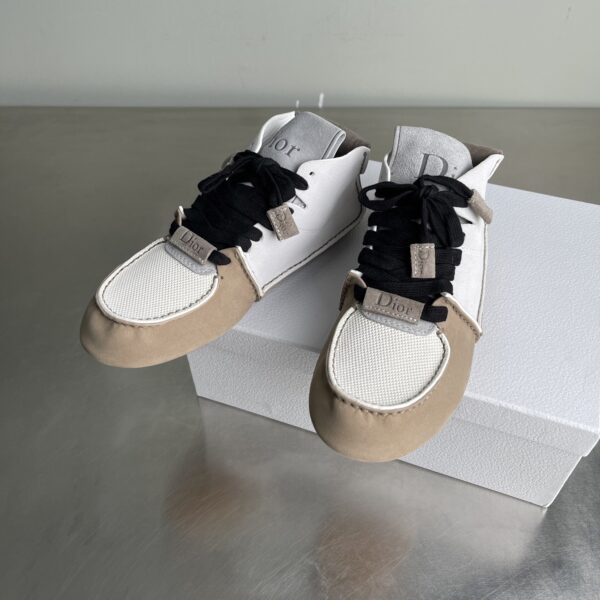 Dior Beige-White Suede Mesh Mid-Top Sneaker