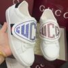 sy_no_BC8106A8DE57409D19499546F5F3EFE0_2 Gucci White Leather Low-Top Sneaker with Large Crystal Logo Flap