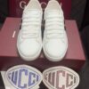 sy_no_BC8106A8DE57409D19499546F5F3EFE0_5 Gucci White Leather Low-Top Sneaker with Large Crystal Logo Flap