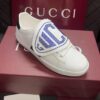 sy_no_BC8106A8DE57409D19499546F5F3EFE0_7 Gucci White Leather Low-Top Sneaker with Large Crystal Logo Flap