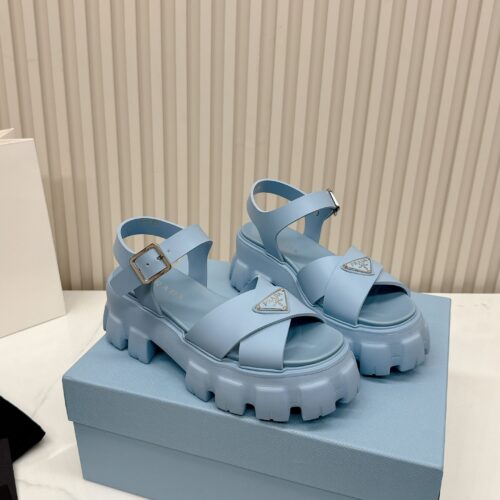 sy_no_BD510FB83BFDC48F53E036898192A523_0 Prada Dusty Blue Triangle Logo Gear Platform Sandal