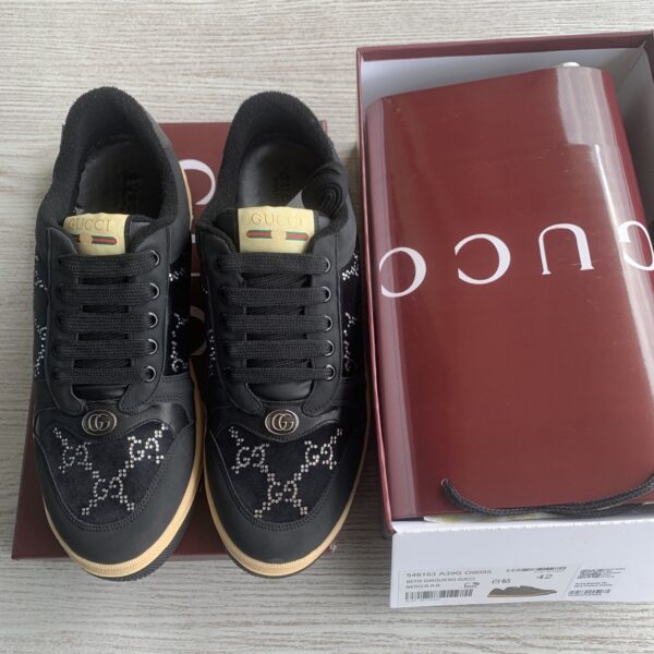 Gucci Black Crystal-Embellished GG Monogram Sneaker with Gum Sole