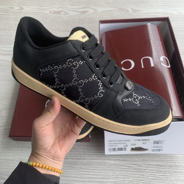 Gucci Black Crystal-Embellished GG Monogram Sneaker with Gum Sole