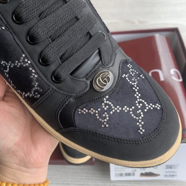 Gucci Black Crystal-Embellished GG Monogram Sneaker with Gum Sole