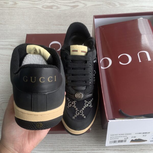 Gucci Black Crystal-Embellished GG Monogram Sneaker with Gum Sole