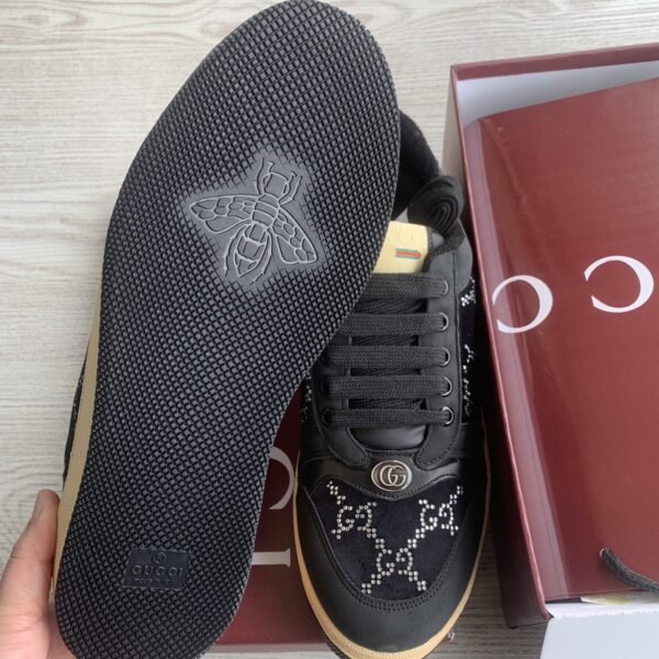 Gucci Black Crystal-Embellished GG Monogram Sneaker with Gum Sole