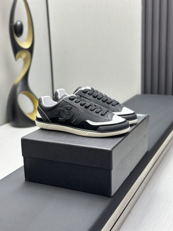 Chanel Black & White Mixed-Leather Low-Top Sneaker Black-White-Leather-Sneaker