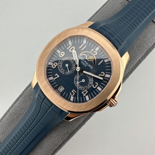 Patek Philippe rose gold Aquamarine watch, 39.9mm diameter, perpetual calendar, automatic movement, 25-year unisex model.
