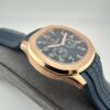Patek Philippe rose gold Aquamarine watch, 39.9mm diameter, perpetual calendar, automatic movement, 25-year unisex model.