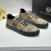 Philipp Plein Khaki Brown Crystal Hexagon-Logo Low-Top Sneaker