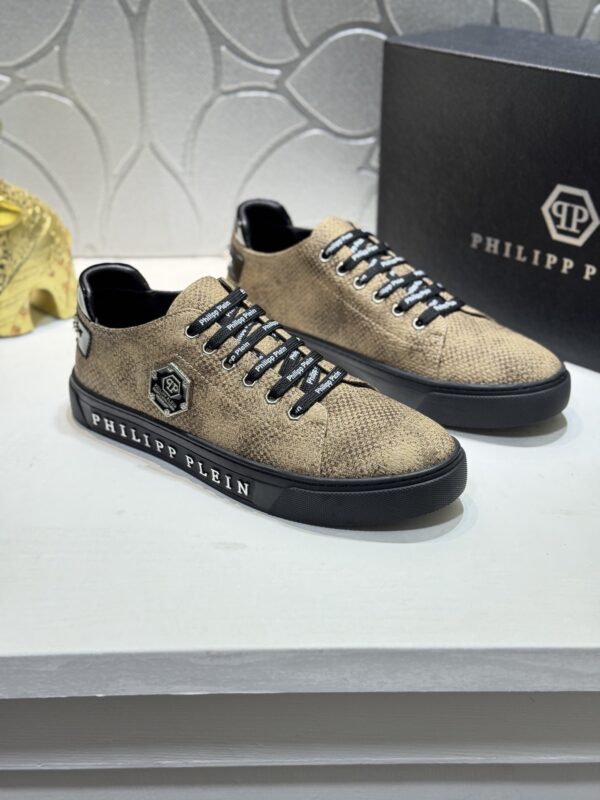 Philipp Plein Khaki Brown Crystal Hexagon-Logo Low-Top Sneaker