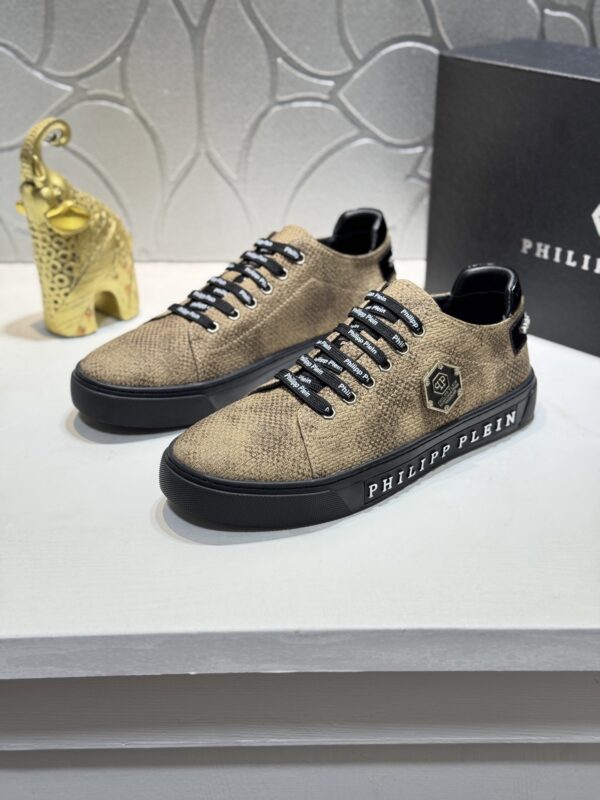 Philipp Plein Khaki Brown Crystal Hexagon-Logo Low-Top Sneaker