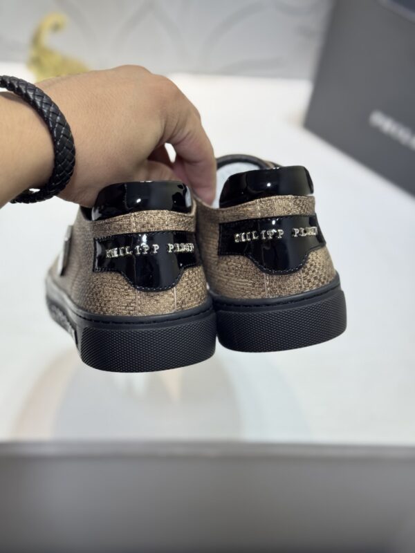 Philipp Plein Khaki Brown Crystal Hexagon-Logo Low-Top Sneaker