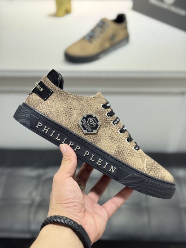 Philipp Plein Khaki Brown Crystal Hexagon-Logo Low-Top Sneaker