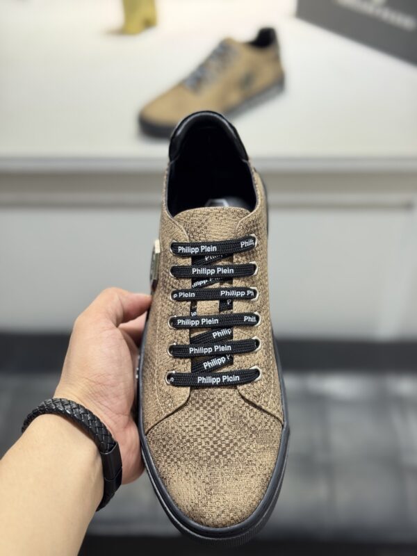 Philipp Plein Khaki Brown Crystal Hexagon-Logo Low-Top Sneaker