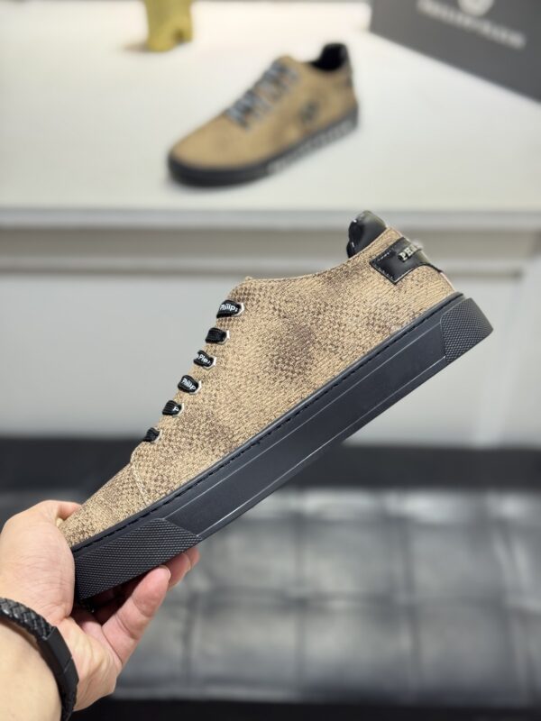 Philipp Plein Khaki Brown Crystal Hexagon-Logo Low-Top Sneaker