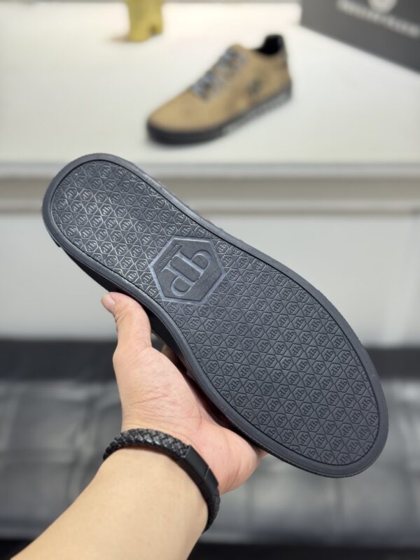 Philipp Plein Khaki Brown Crystal Hexagon-Logo Low-Top Sneaker