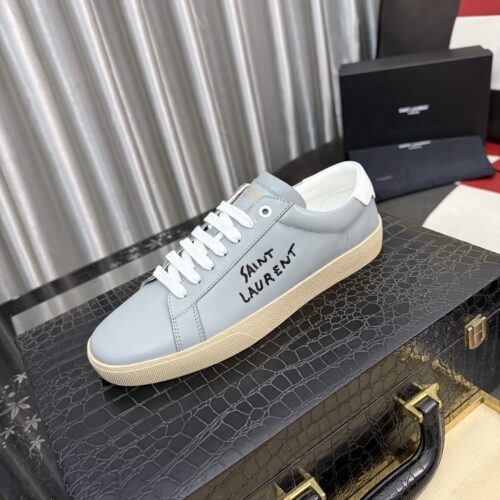 sy_no_C304EC15CDC06944BEDA7E7D90E2DCF6_0 Saint Laurent Light Grey Leather White Heel Low-Top Sneaker