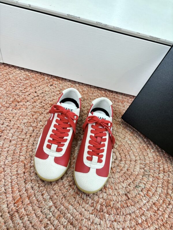 Chanel Red & White Cap-Toe Low-Top Sneaker with Red Laces