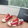 Chanel Red & White Cap-Toe Low-Top Sneaker with Red Laces