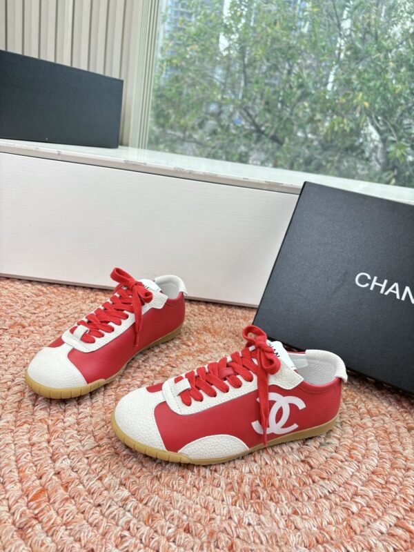 Chanel Red & White Cap-Toe Low-Top Sneaker with Red Laces