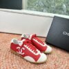 Chanel Red & White Cap-Toe Low-Top Sneaker with Red Laces