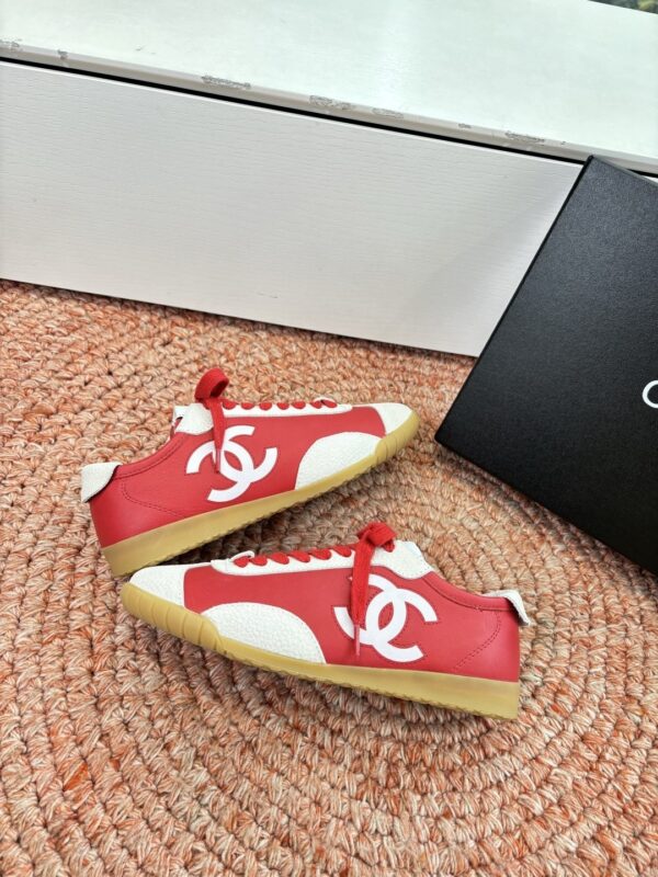 Chanel Red & White Cap-Toe Low-Top Sneaker with Red Laces