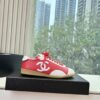 Chanel Red & White Cap-Toe Low-Top Sneaker with Red Laces