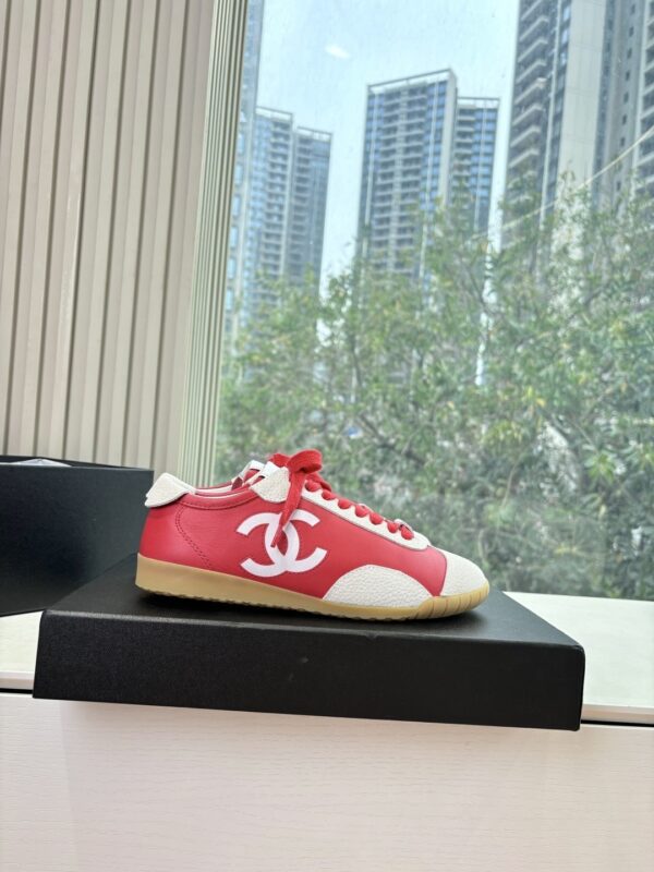 Chanel Red & White Cap-Toe Low-Top Sneaker with Red Laces