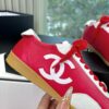 Chanel Red & White Cap-Toe Low-Top Sneaker with Red Laces