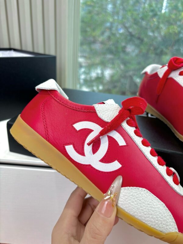 Chanel Red & White Cap-Toe Low-Top Sneaker with Red Laces