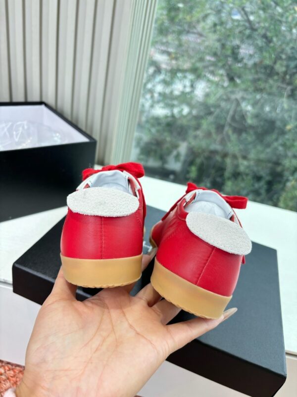Chanel Red & White Cap-Toe Low-Top Sneaker with Red Laces