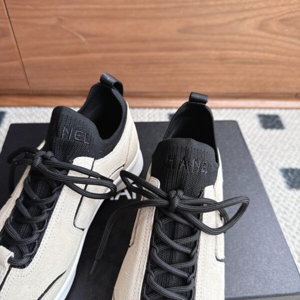 Chanel Suede & Knit Collar Platform Trainer Beige-Black-Knit