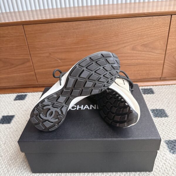 Chanel Suede & Knit Collar Platform Trainer Beige-Black-Knit