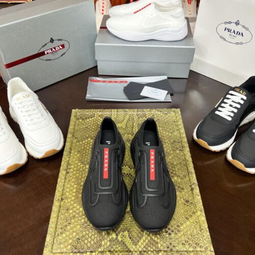 Prada Black Knit Red-Label Slip-On Platform Sneaker