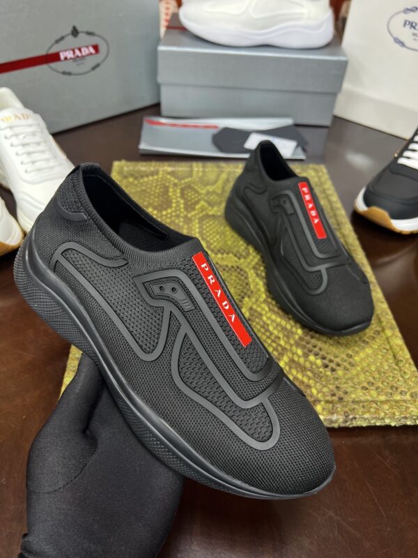sy_no_C7382AE8A59B8FB653E6C65C272C6891_1 Prada Black Knit Red-Label Slip-On Platform Sneaker
