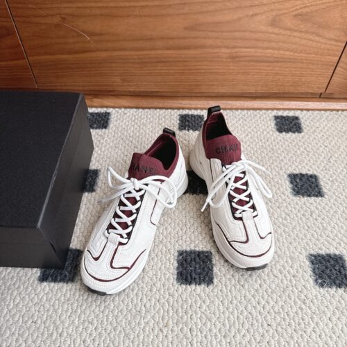 sy_no_C753C9CD92E718E9210C650783079B67_0 Chanel Textile & Knit Collar Platform Trainer White-Burgundy-Knit
