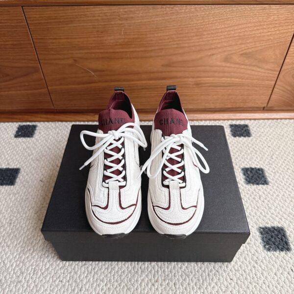 sy_no_C753C9CD92E718E9210C650783079B67_1 Chanel Textile & Knit Collar Platform Trainer White-Burgundy-Knit