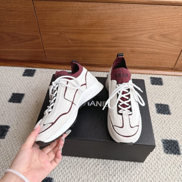 sy_no_C753C9CD92E718E9210C650783079B67_2 Chanel Textile & Knit Collar Platform Trainer White-Burgundy-Knit