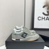 sy_no_C9327F0C6BCEBCBE3CBA892ADC399F91_0 Chanel Sage Green Suede and Mesh Low-Top Sneaker with Black Side Stripe and CC Logo