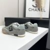 sy_no_C9327F0C6BCEBCBE3CBA892ADC399F91_5 Chanel Sage Green Suede and Mesh Low-Top Sneaker with Black Side Stripe and CC Logo