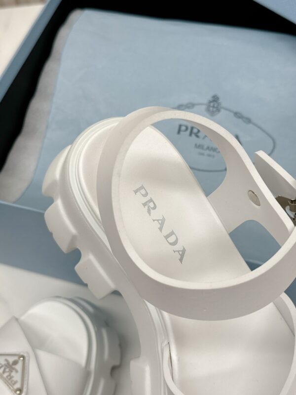 sy_no_C9ADD3A02F6444BB0F83DC03424EDD43_5 Prada White Triangle Logo Gear Platform Sandal