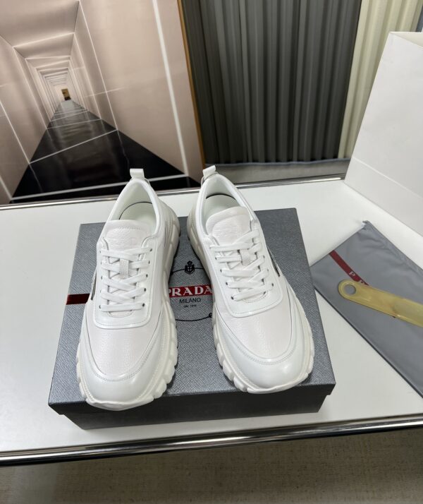 Prada White Pebbled Leather Chunky Dad Sneaker