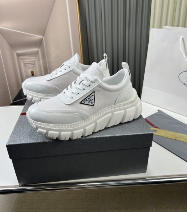 Prada White Pebbled Leather Chunky Dad Sneaker
