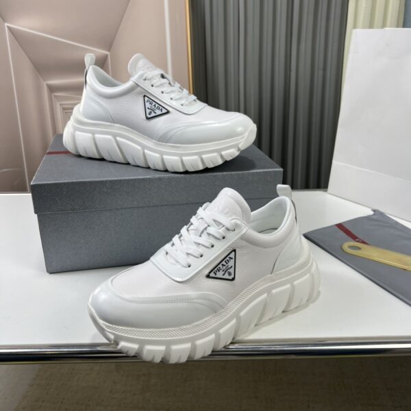 Prada White Pebbled Leather Chunky Dad Sneaker