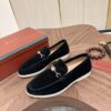 sy_no_CA6AC1A3388513C577A79FE101698881_2 Loro Piana Black Suede Metal-Buckle Loafers