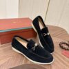 sy_no_CA6AC1A3388513C577A79FE101698881_3 Loro Piana Black Suede Metal-Buckle Loafers